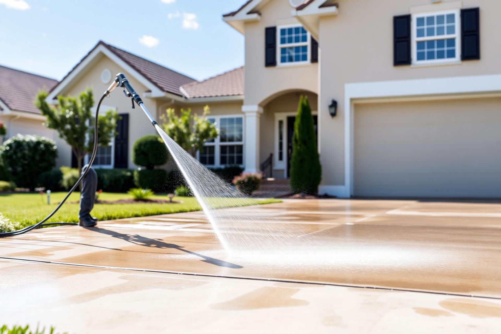 Power washing a residential driveway in Westchester