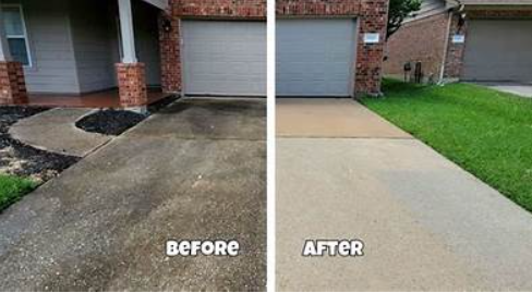 Before and after power washing of a residential driveway and walkway in Westchester